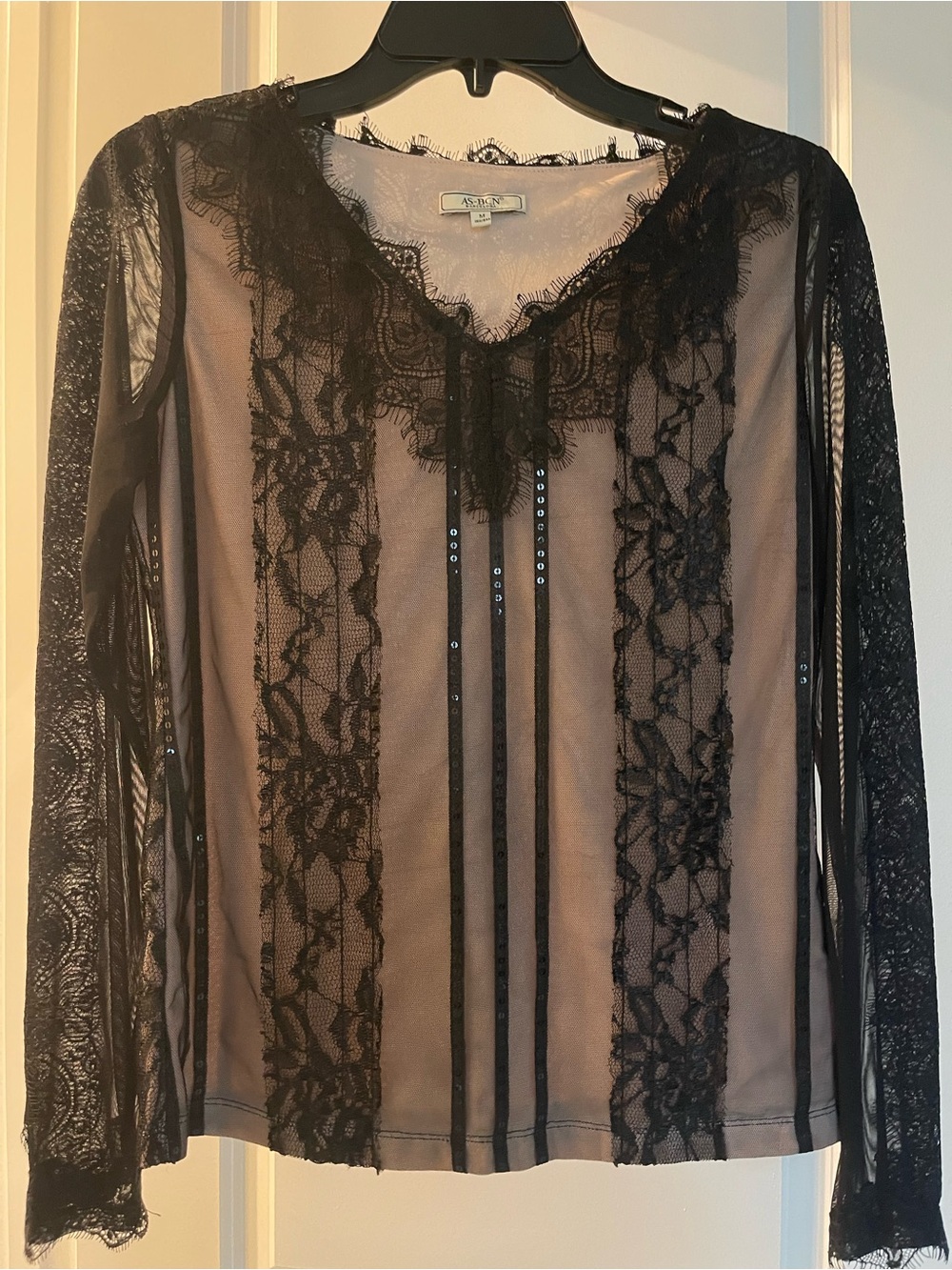 Black Lace Sheer Long Sleeve Top